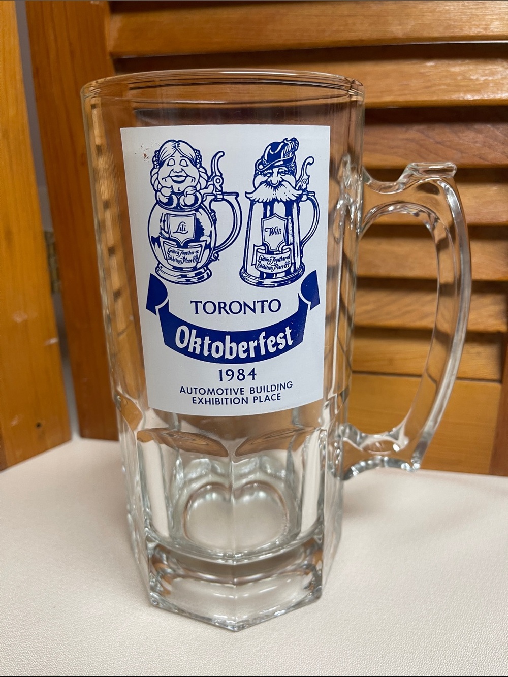 Toronto Oktoberfest 1984 Blue Logo Glass Beer Stein